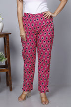 Pink Cotton Printed Ankle Length Pant Bada Boota