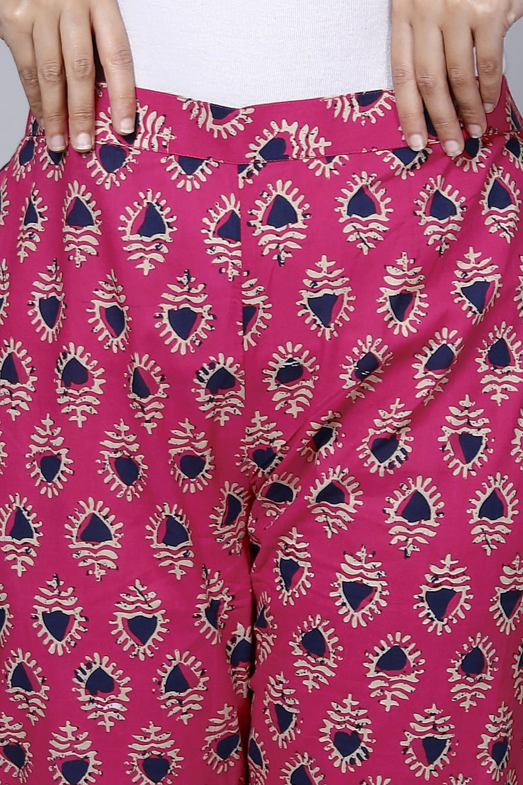 Pink Cotton Printed Ankle Length Pant Bada Boota