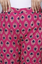 Pink Cotton Printed Ankle Length Pant Bada Boota