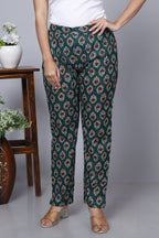 Sea Green Cotton Printed Ankle Length Pant Bada Boota
