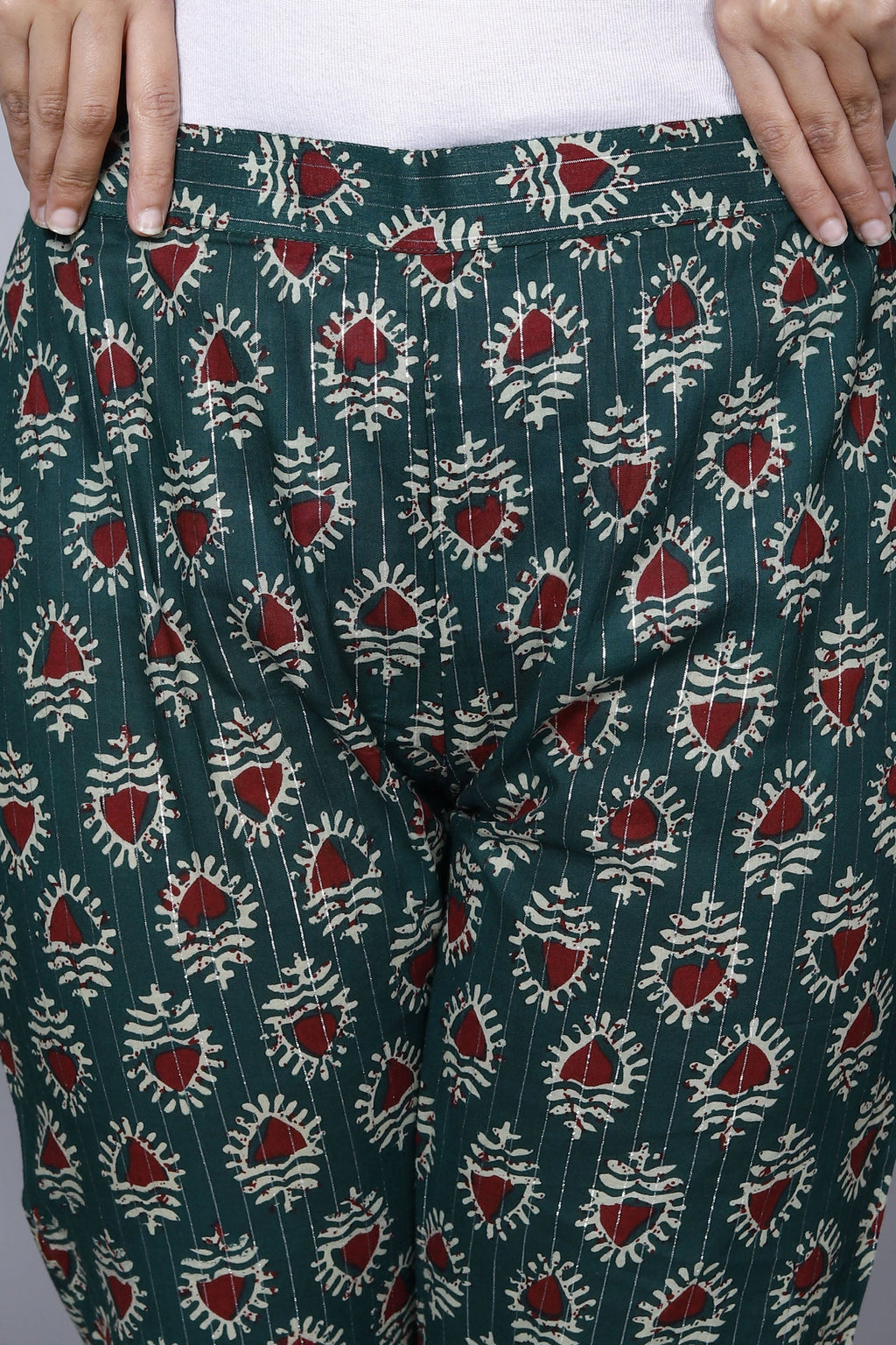 Sea Green Cotton Printed Ankle Length Pant Bada Boota