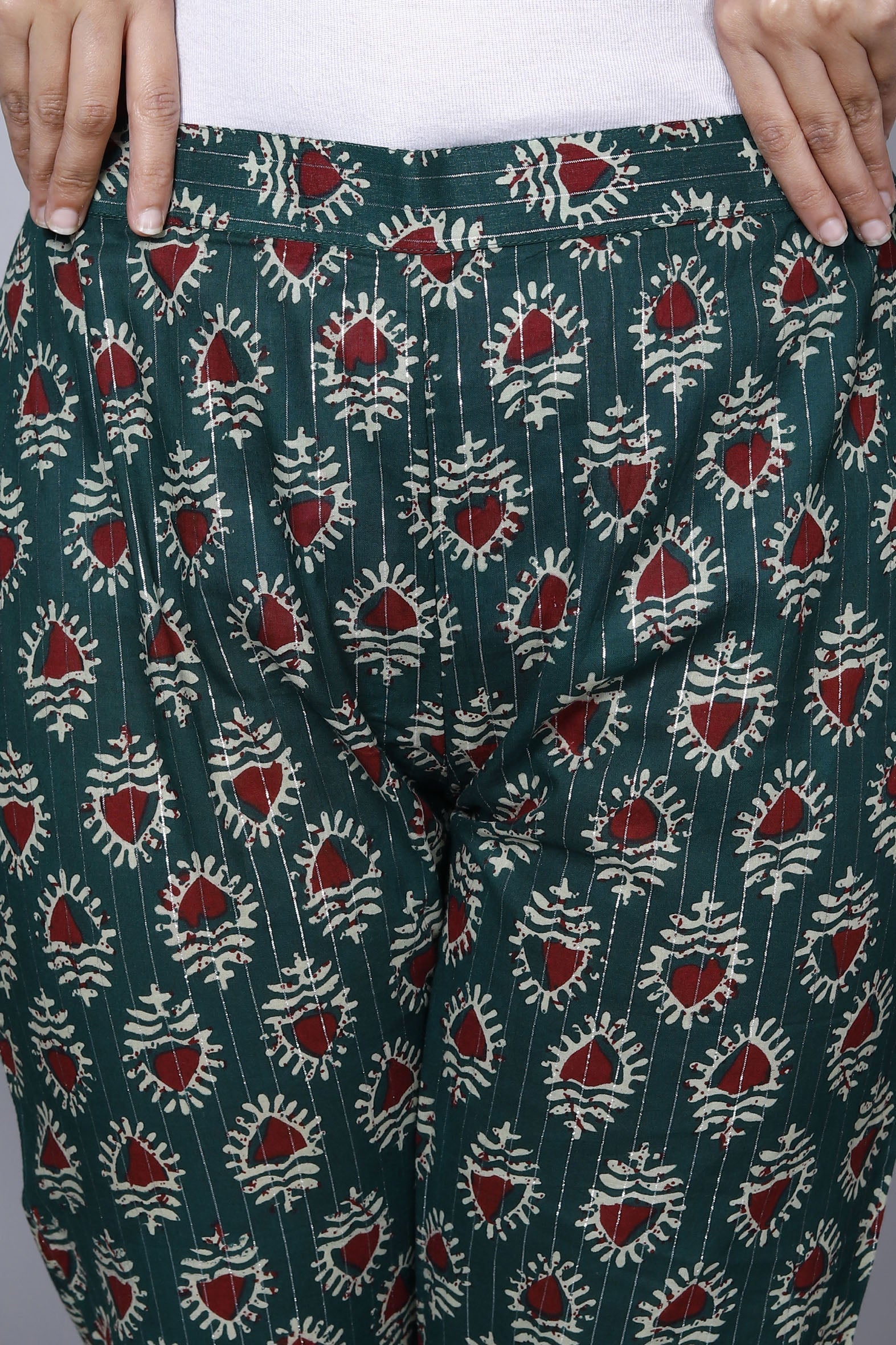 Sea Green Cotton Printed Ankle Length Pant Bada Boota