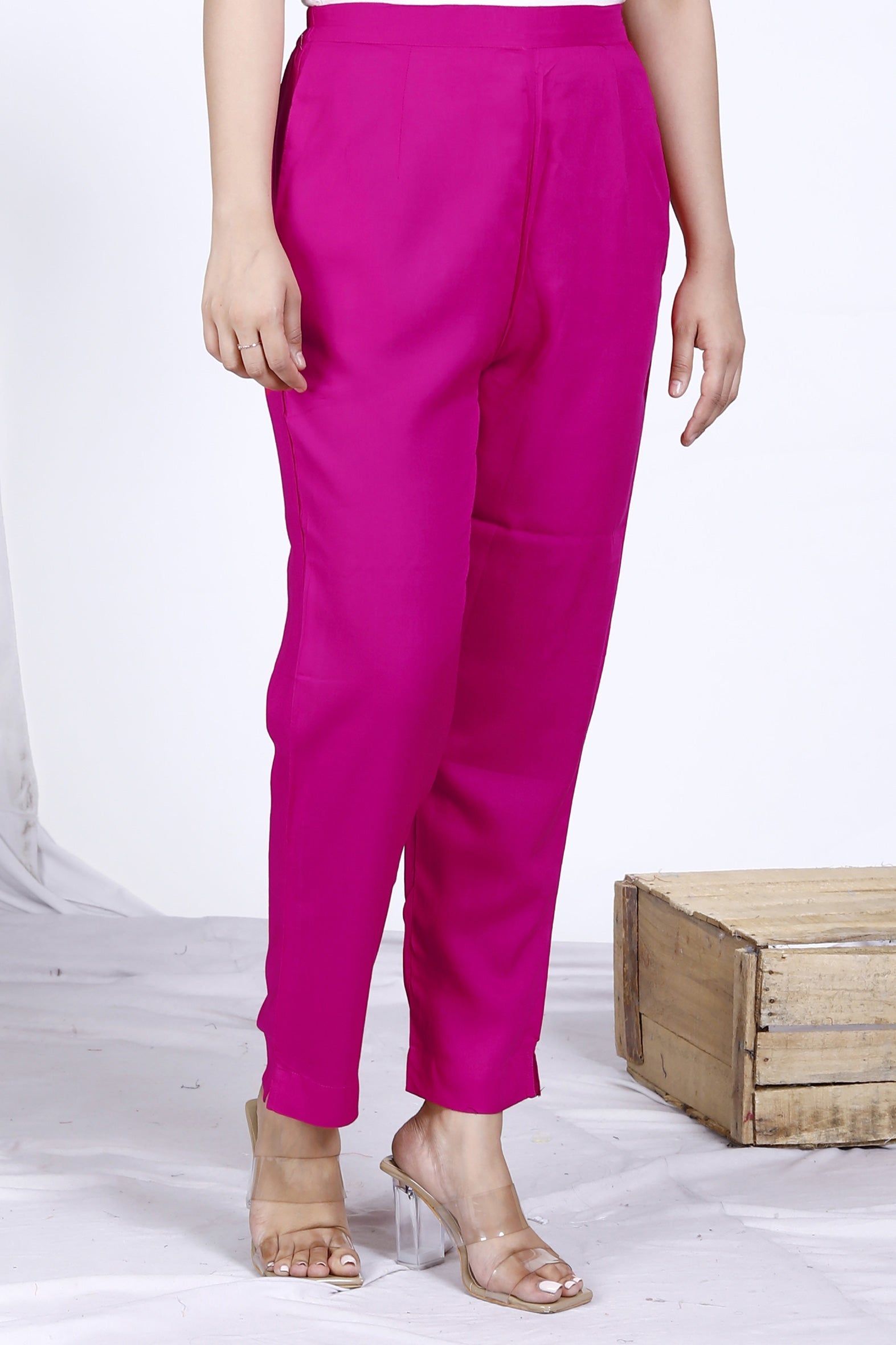 Pink Plain Rayon Pant Bada Boota