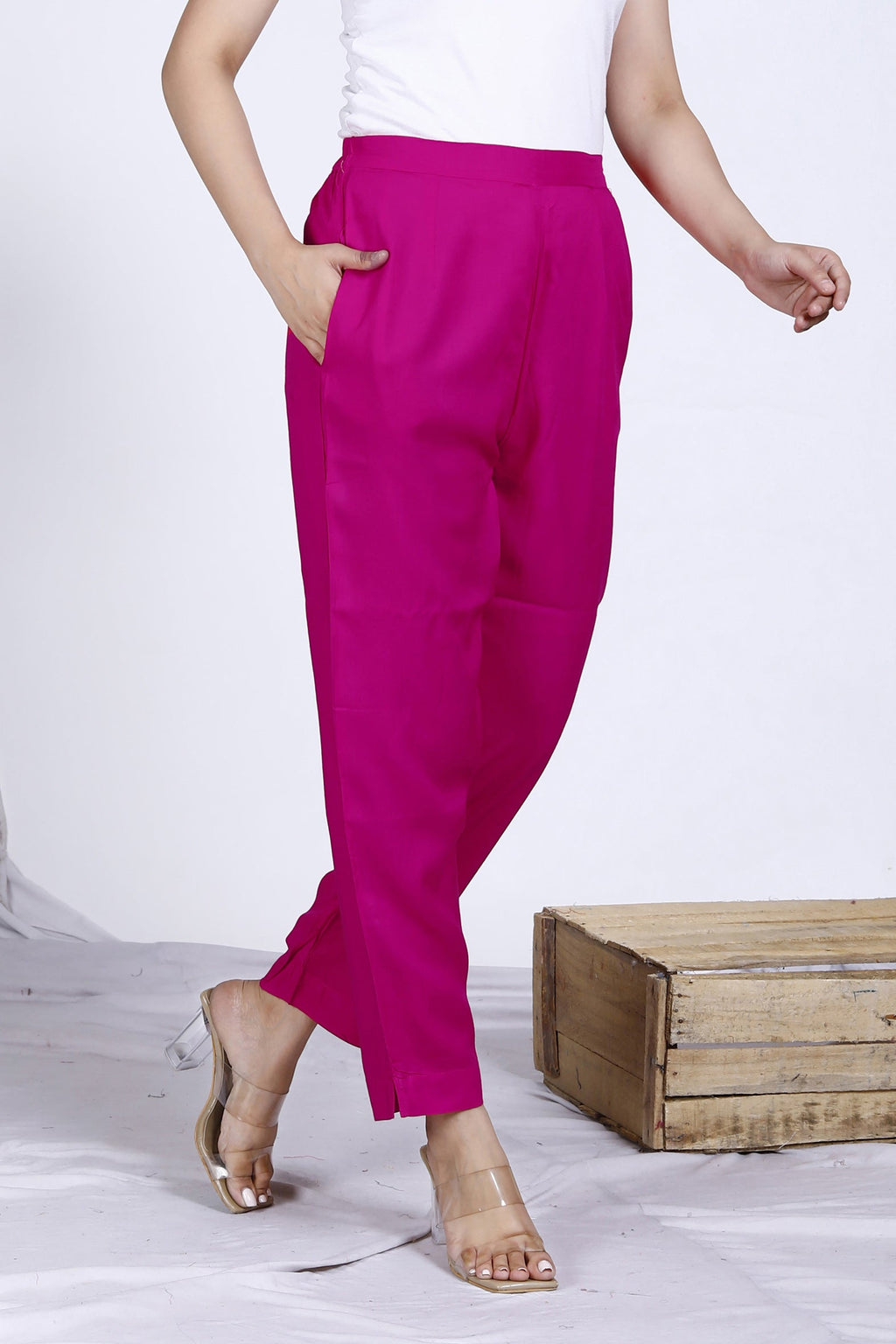 Pink Plain Rayon Pant Bada Boota