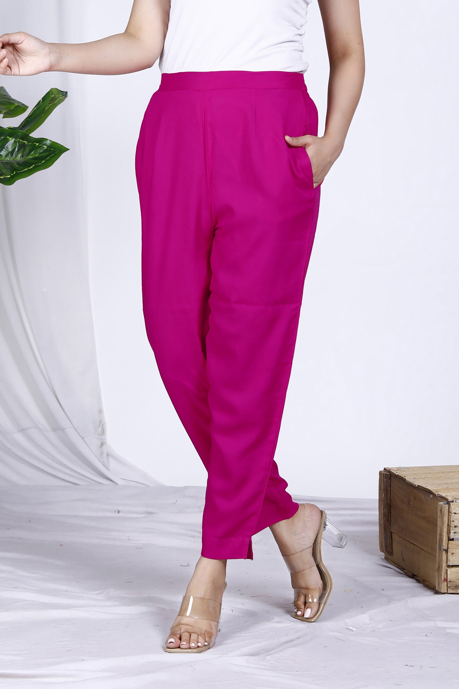 Pink Plain Rayon Pant Bada Boota