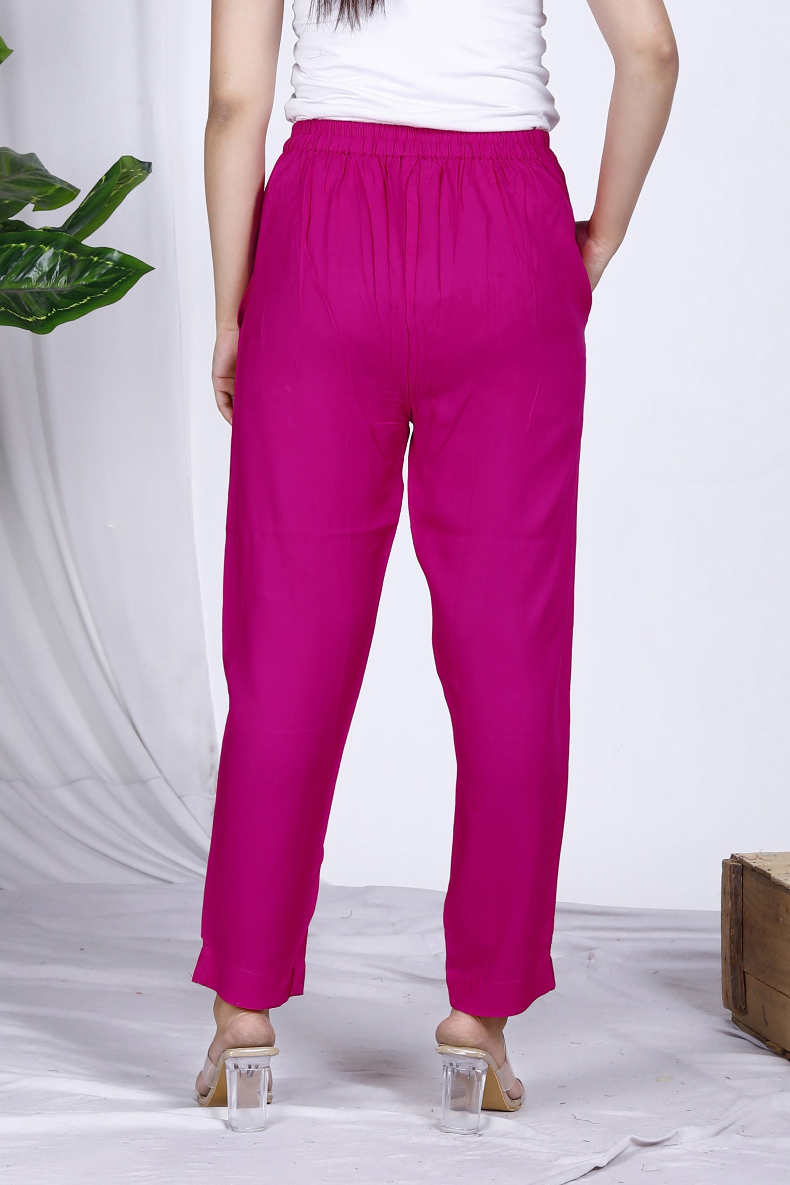 Pink Plain Rayon Pant Bada Boota