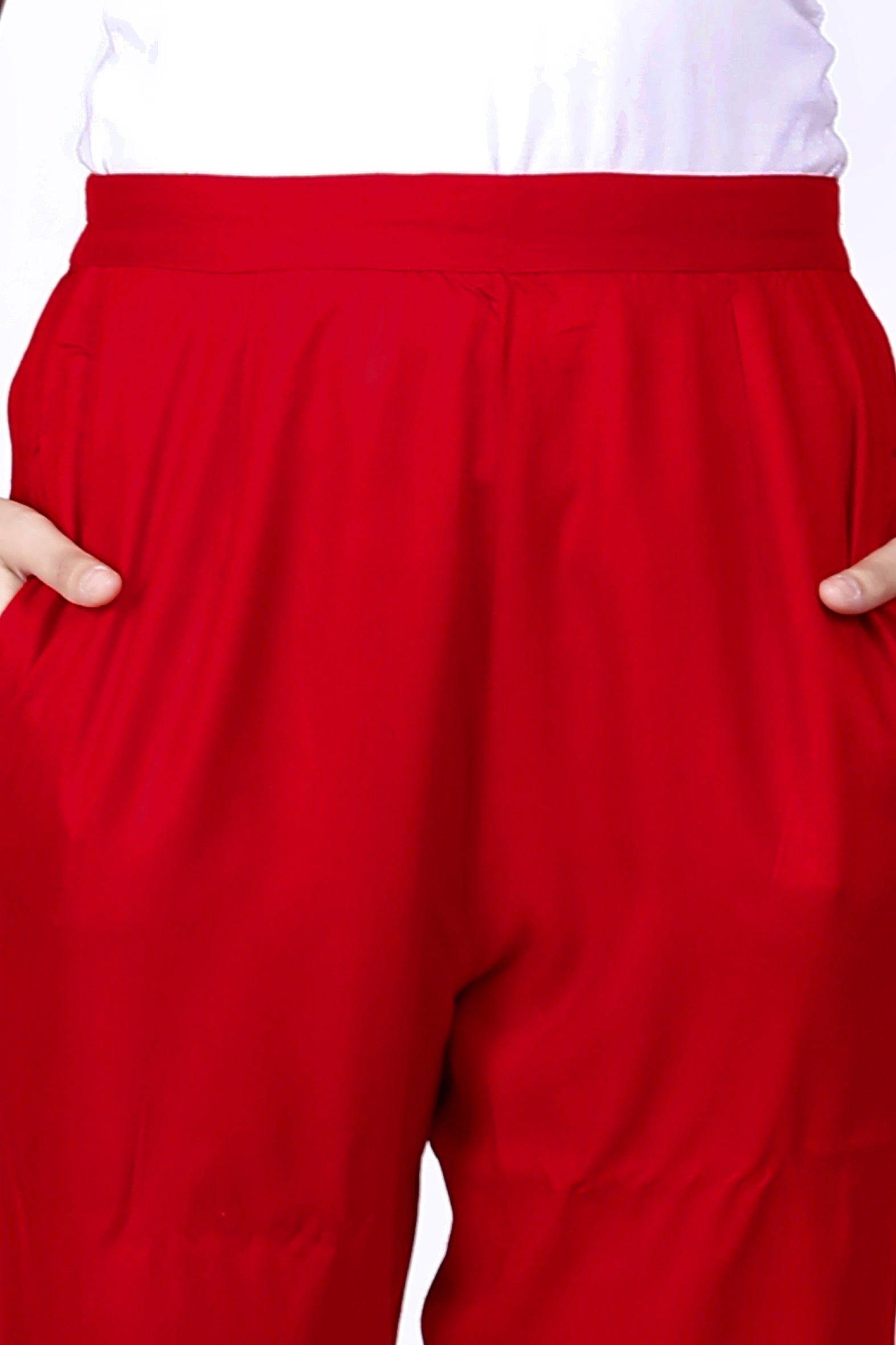 Red Plain Rayon Pant Bada Boota