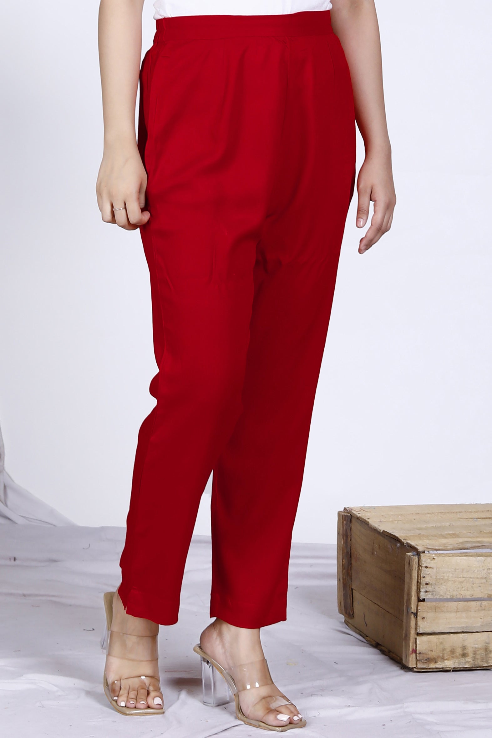 Red Plain Rayon Pant Bada Boota
