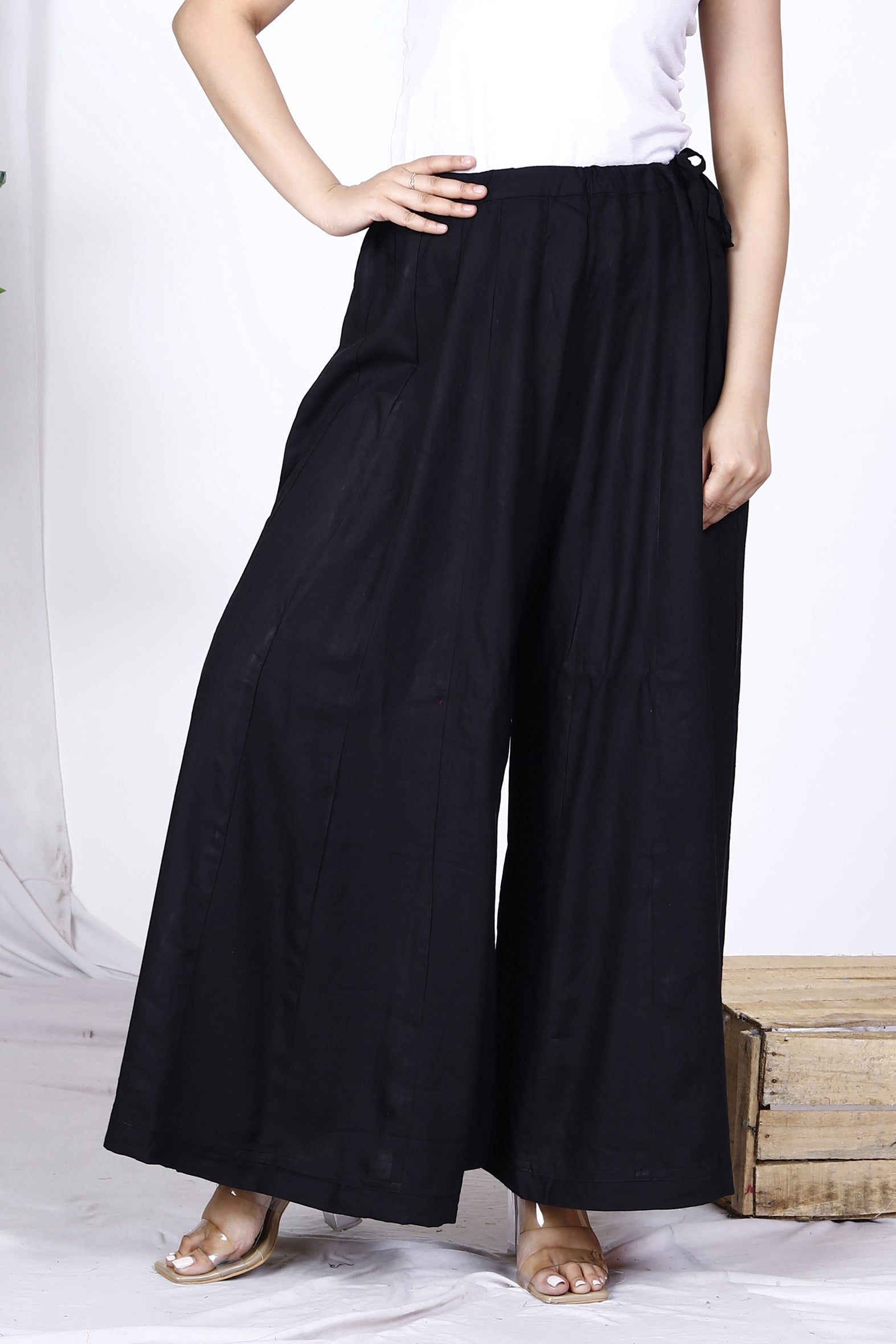 Black Plain Rayon Palazzo Bada Boota