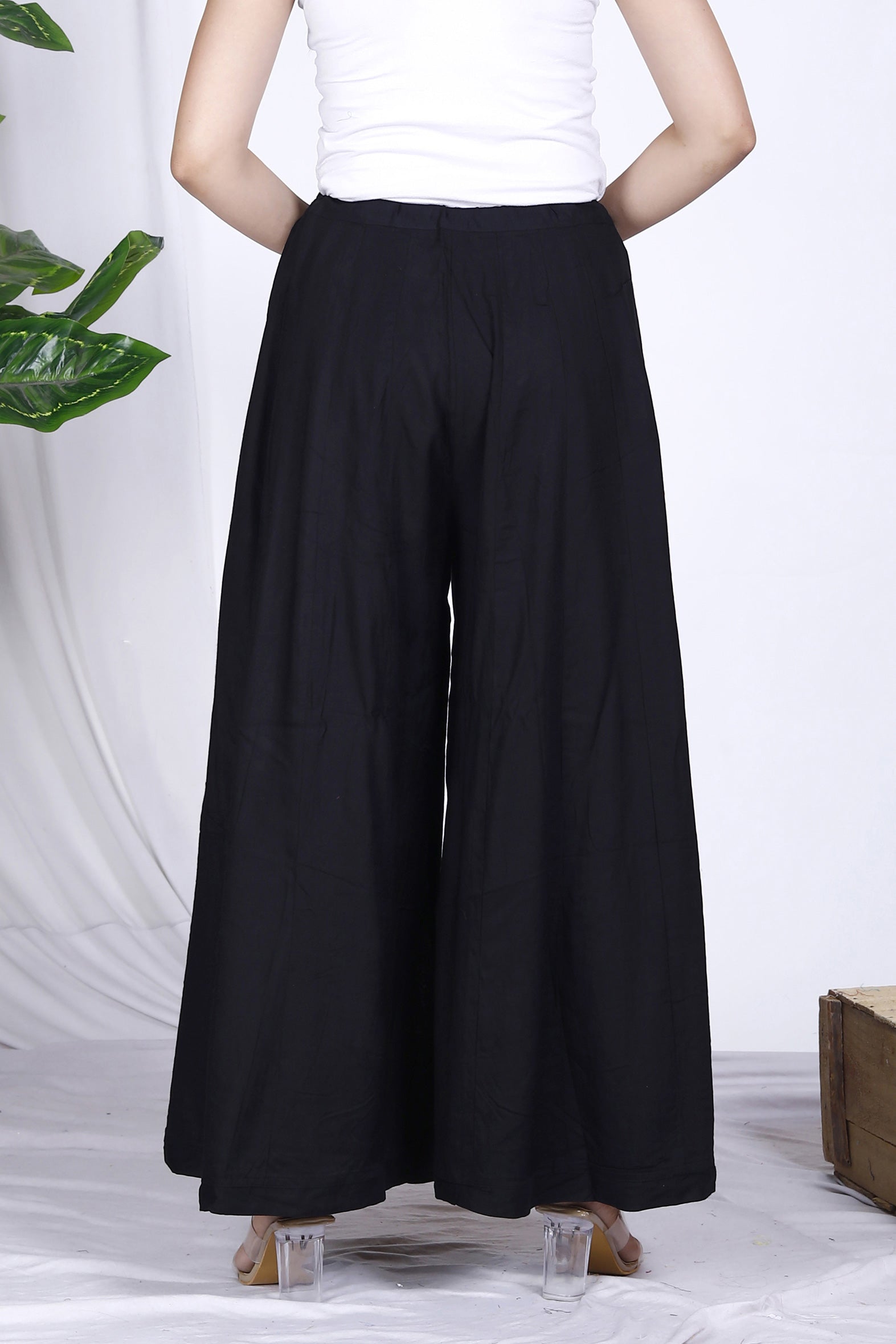 Black Plain Rayon Palazzo Bada Boota