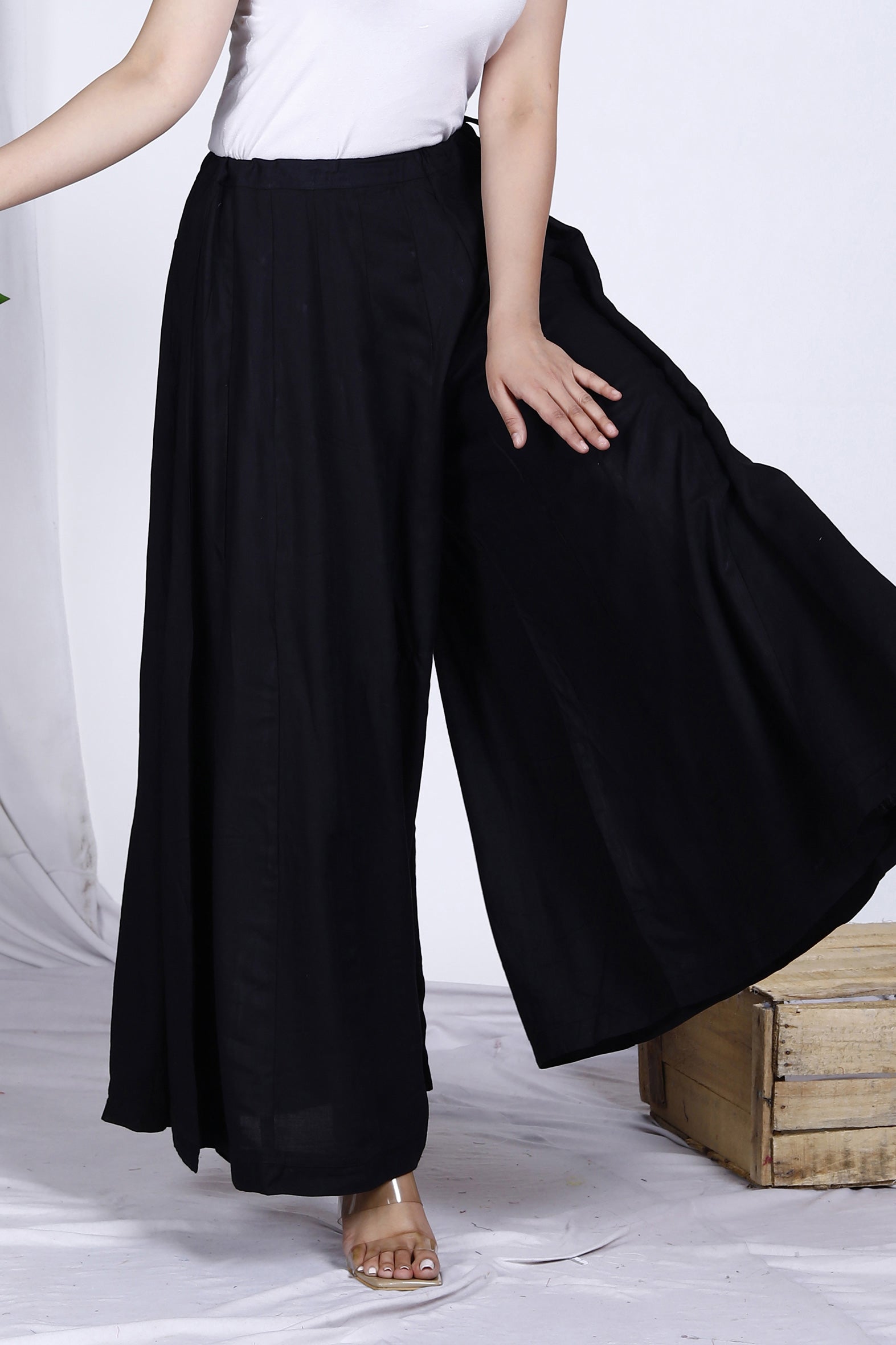 Black Plain Rayon Palazzo Bada Boota