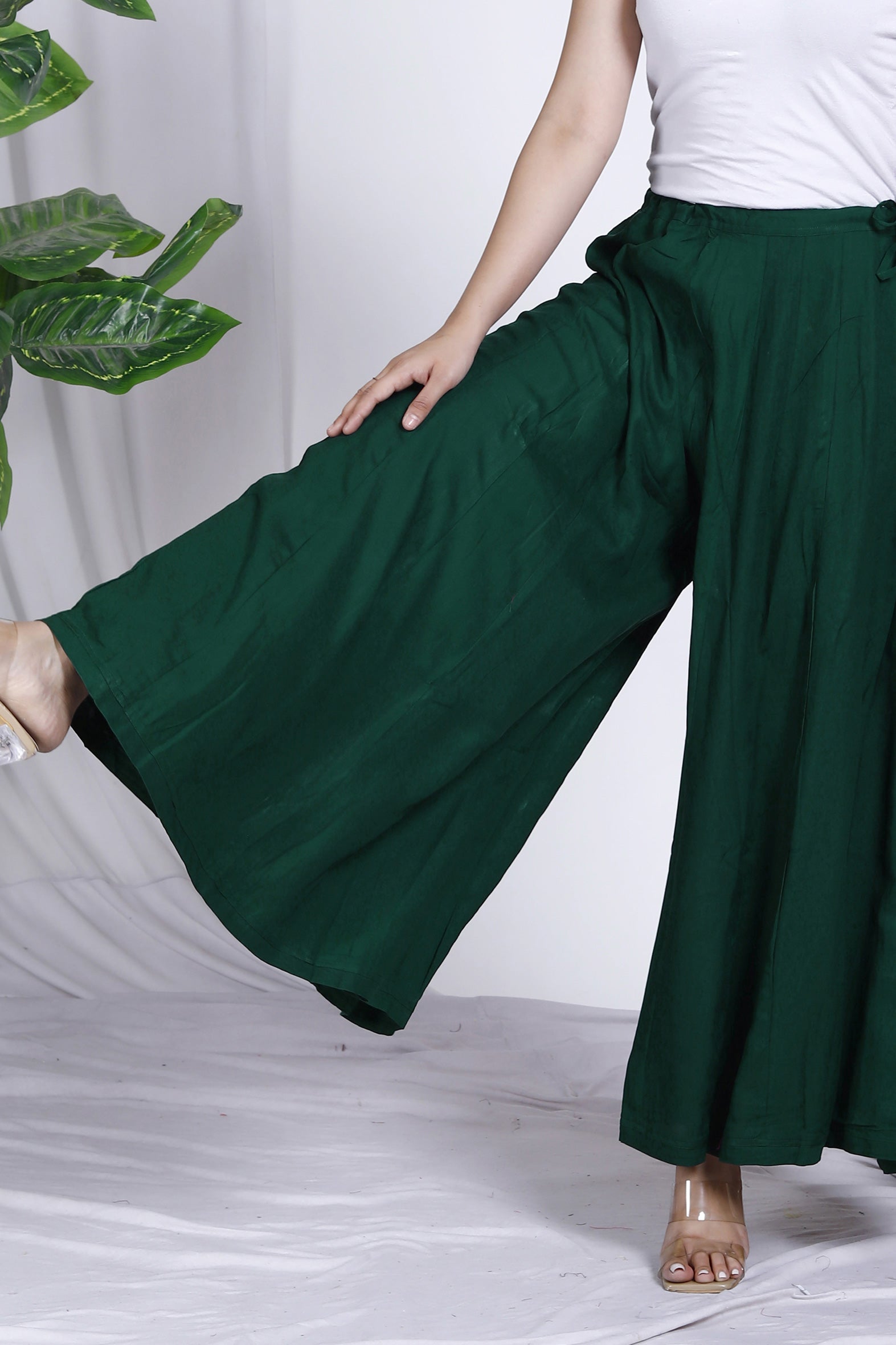 Green Plain Rayon Palazzo Bada Boota