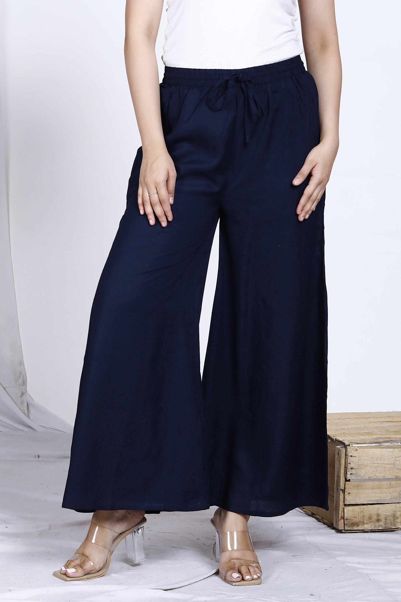 Navy Plain Rayon Palazzo Bada Boota
