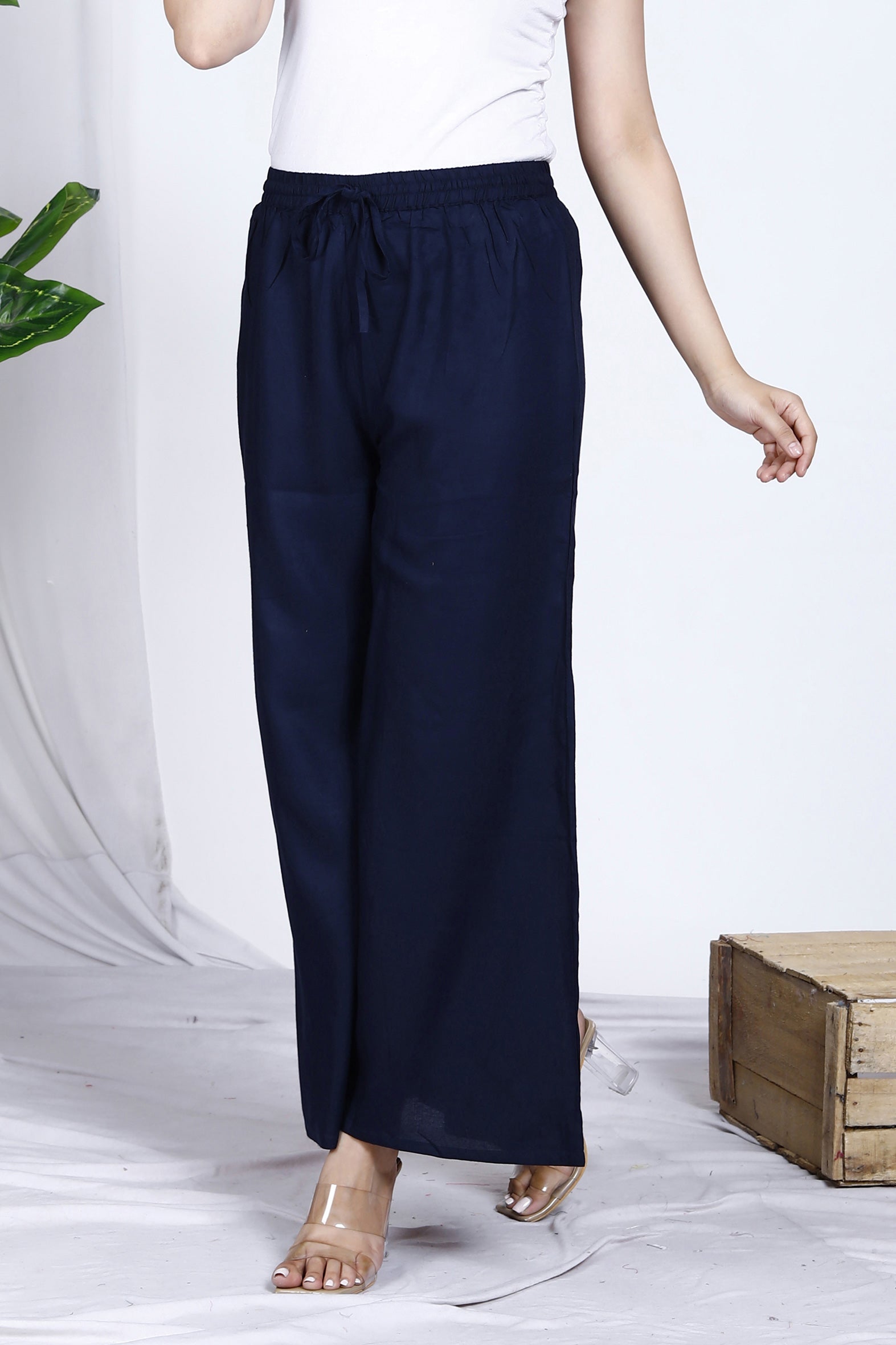 Navy Plain Rayon Palazzo Bada Boota