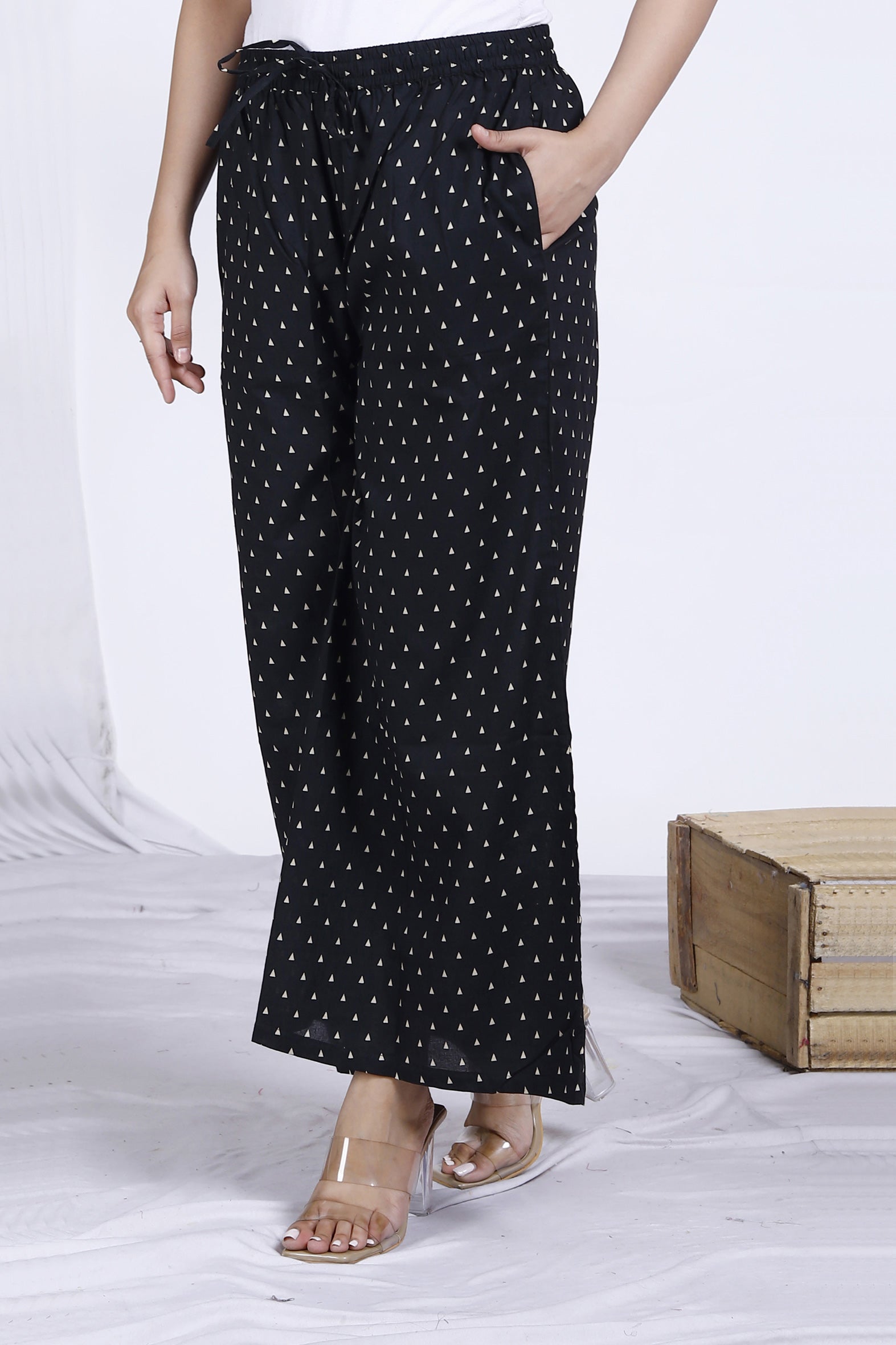 Black Polka Dot Printed Cotton Palazzo Bada Boota