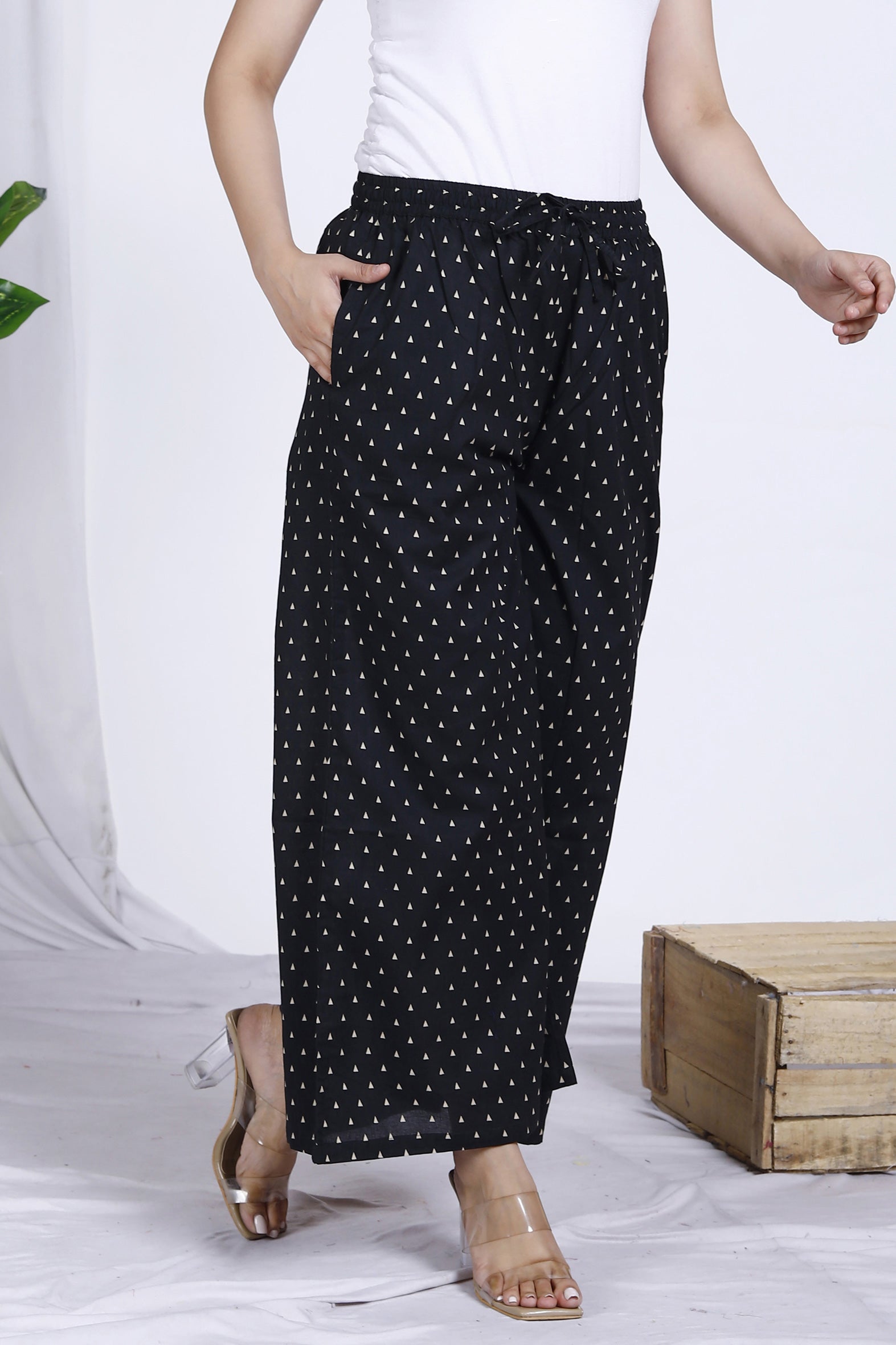 Black Polka Dot Printed Cotton Palazzo Bada Boota