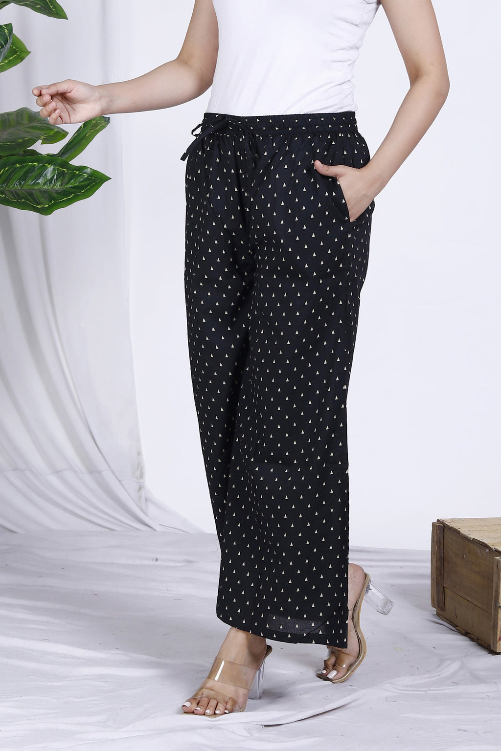 Black Polka Dot Printed Cotton Palazzo Bada Boota