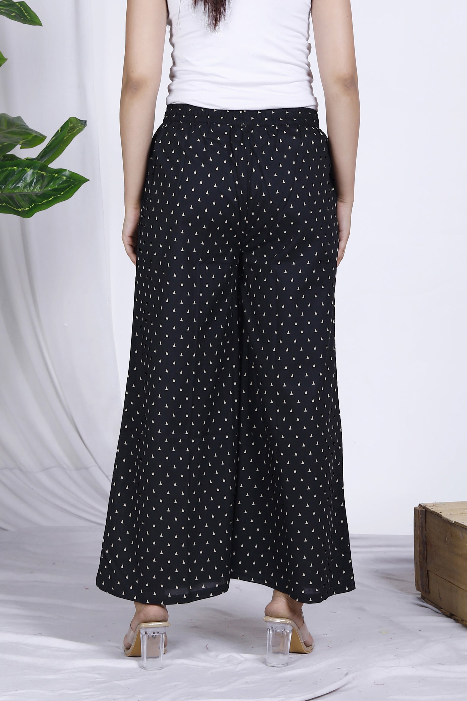 Black Polka Dot Printed Cotton Palazzo Bada Boota
