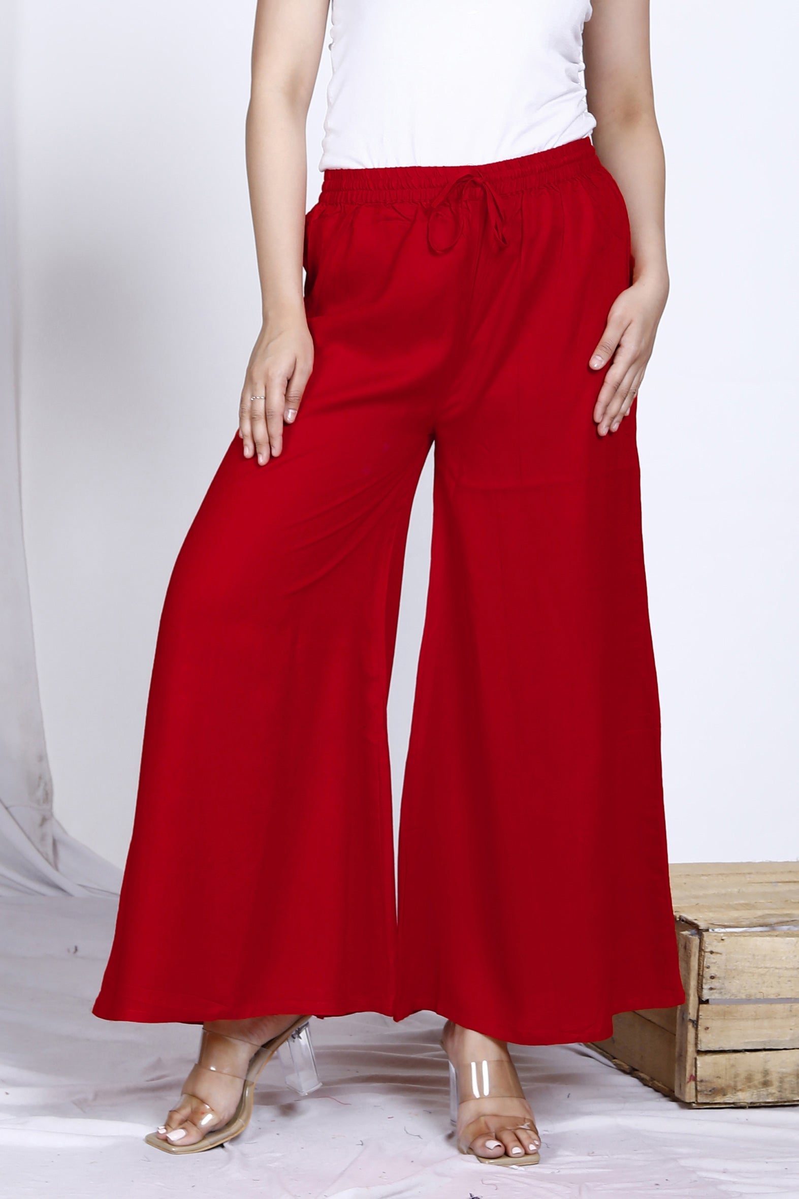 Red Plain Rayon Palazzo Bada Boota