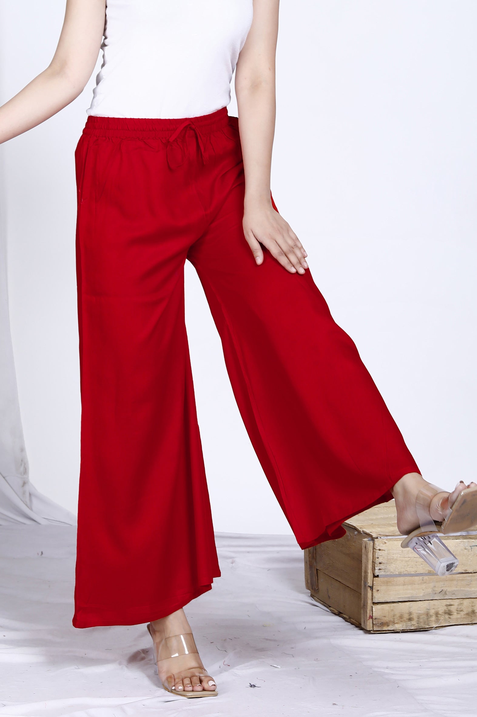 Red Plain Rayon Palazzo Bada Boota