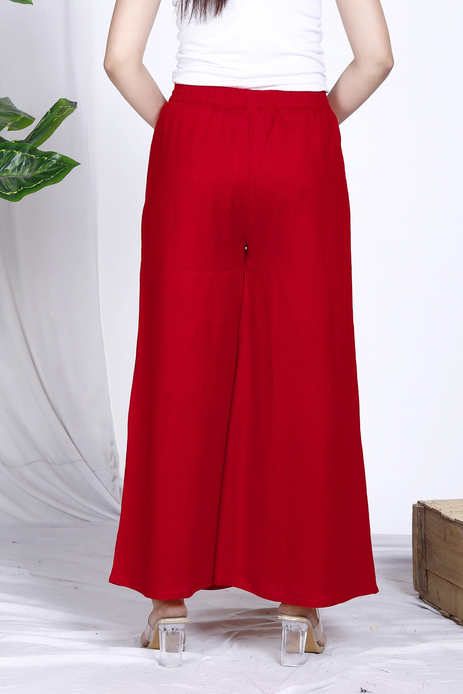 Red Plain Rayon Palazzo Bada Boota