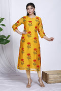 Mustard Butta Printed Chanderi Kurta For Women Bada Boota