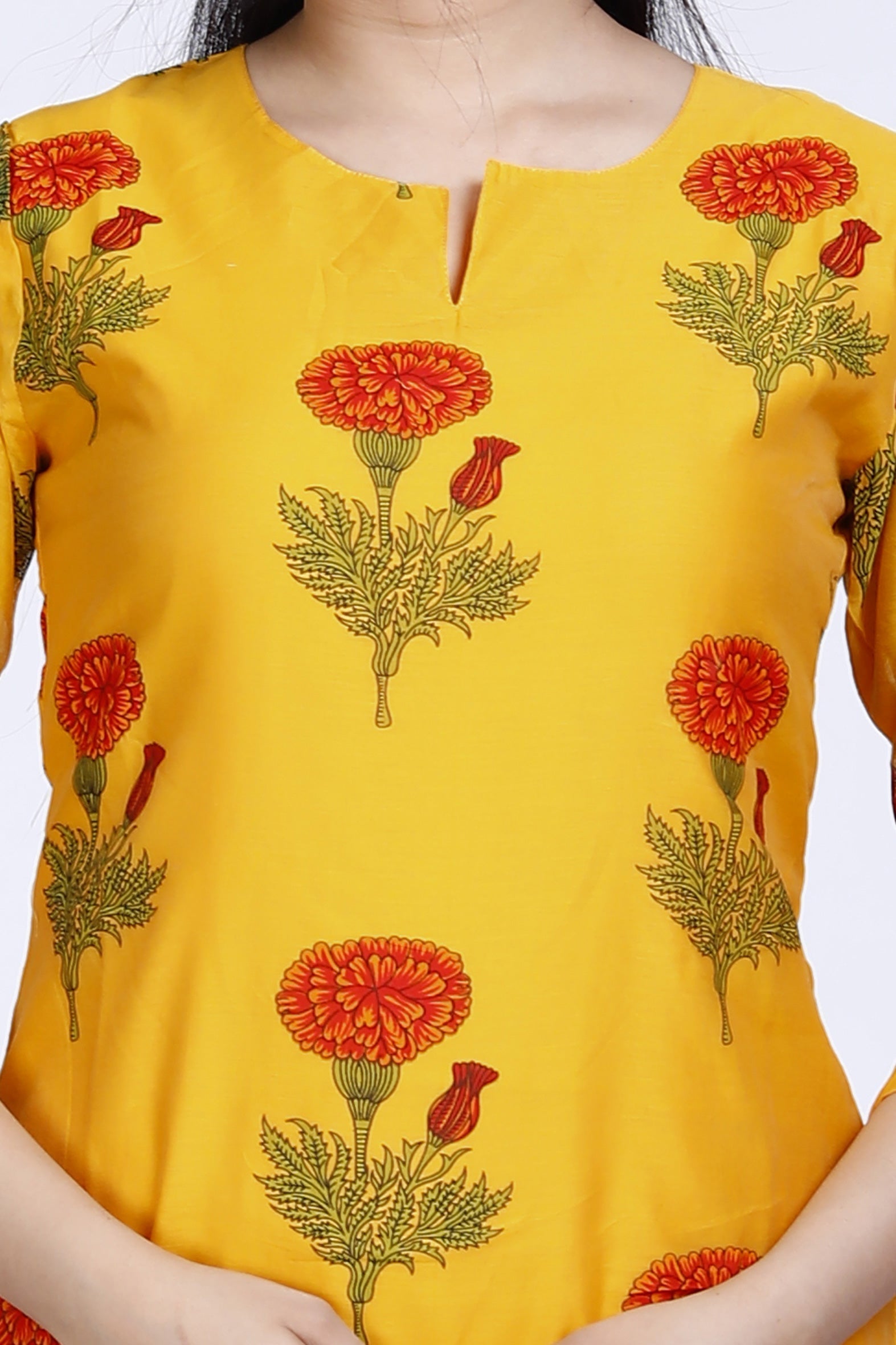 Mustard Butta Printed Chanderi Kurta For Women Bada Boota