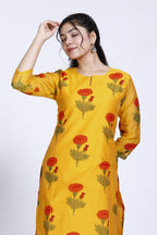 Mustard Butta Printed Chanderi Kurta For Women Bada Boota