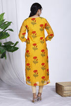 Mustard Butta Printed Chanderi Kurta For Women Bada Boota