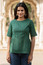 Green Printed Cotton Top Bada Boota