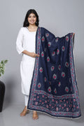 Navy Hand Block Printed Cotton Dupatta Bada Boota