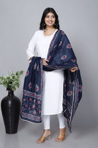 Navy Hand Block Printed Cotton Dupatta Bada Boota