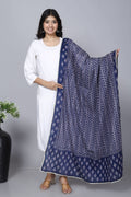 Navy Hand Block Printed Cotton Dupatta Bada Boota