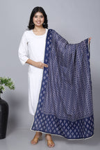 Navy Hand Block Printed Cotton Dupatta Bada Boota