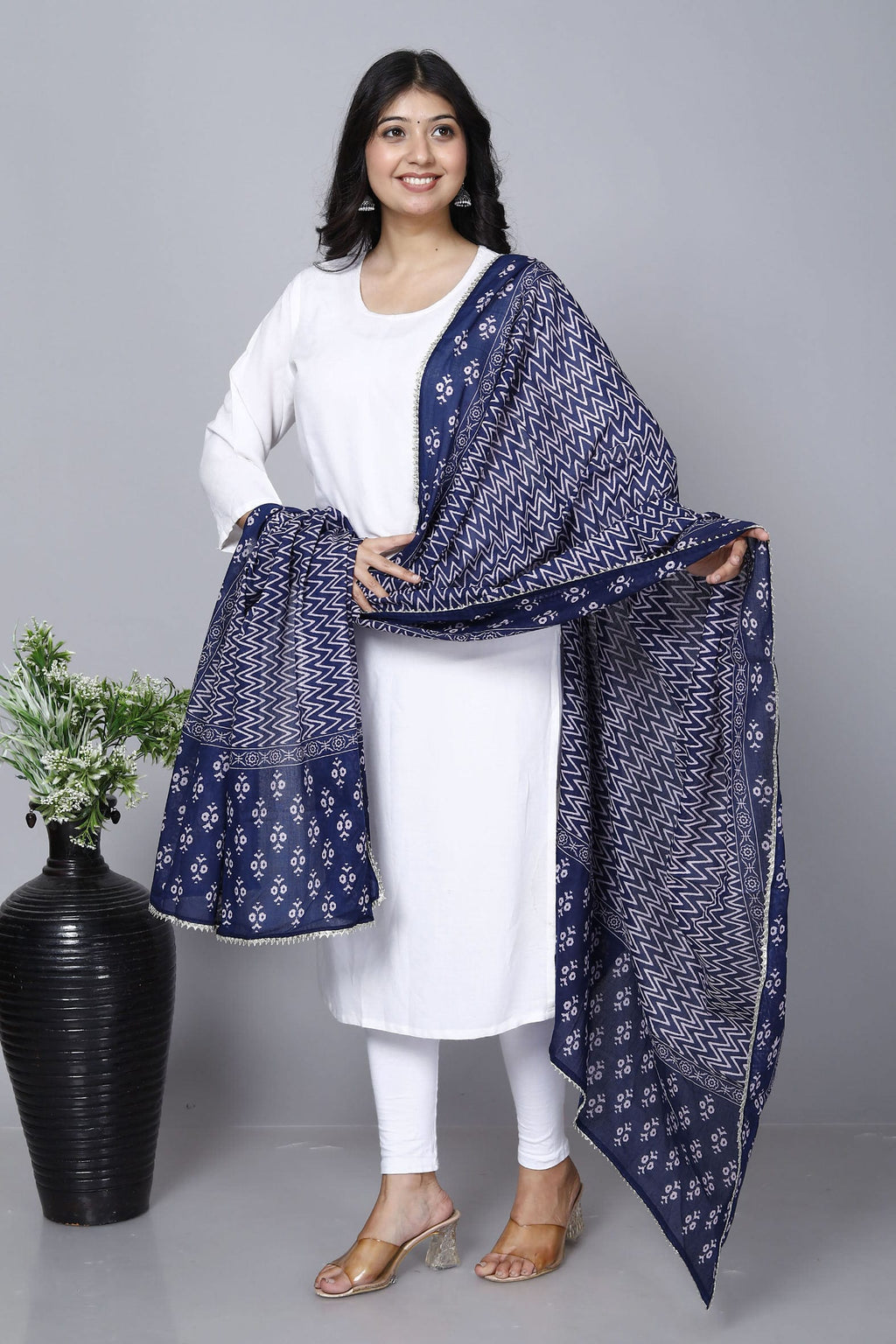 Navy Hand Block Printed Cotton Dupatta Bada Boota