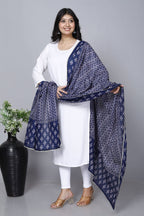 Navy Hand Block Printed Cotton Dupatta Bada Boota