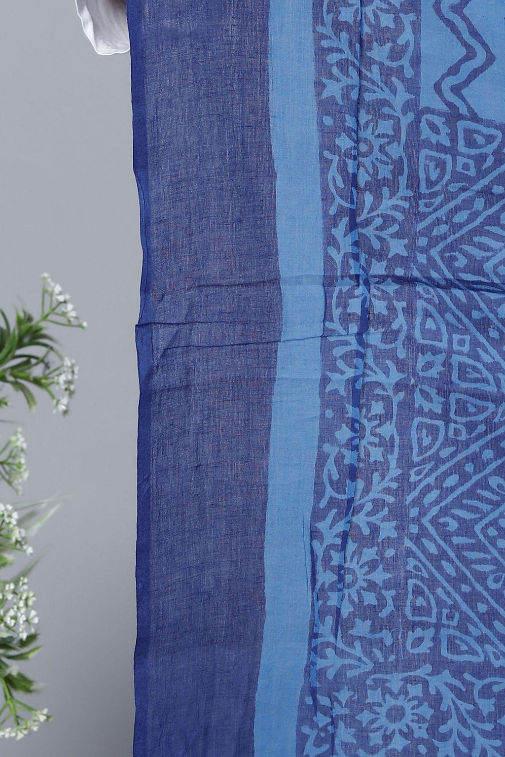 Blue Hand Block Printed Cotton Dupatta Bada Boota