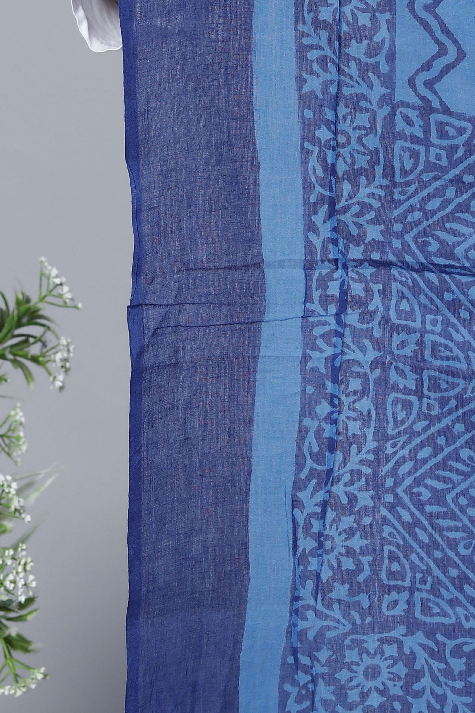 Blue Hand Block Printed Cotton Dupatta Bada Boota