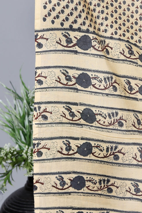 Beige Hand Block Printed Cotton Dupatta Bada Boota