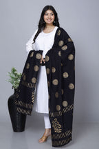 Black Hand Block Printed Cotton Dupatta Bada Boota
