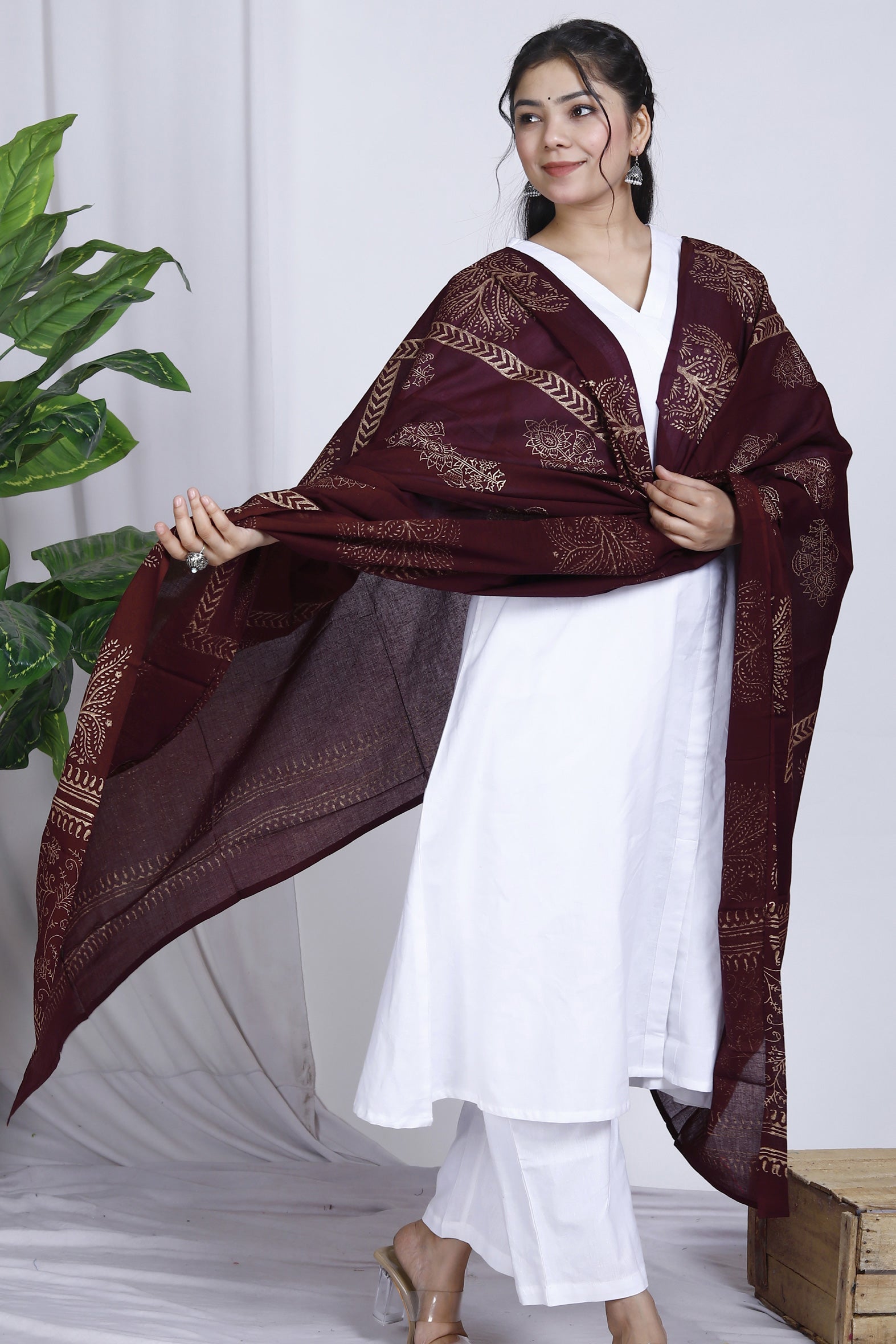 Magenta Hand Block Printed Cotton Dupatta Bada Boota