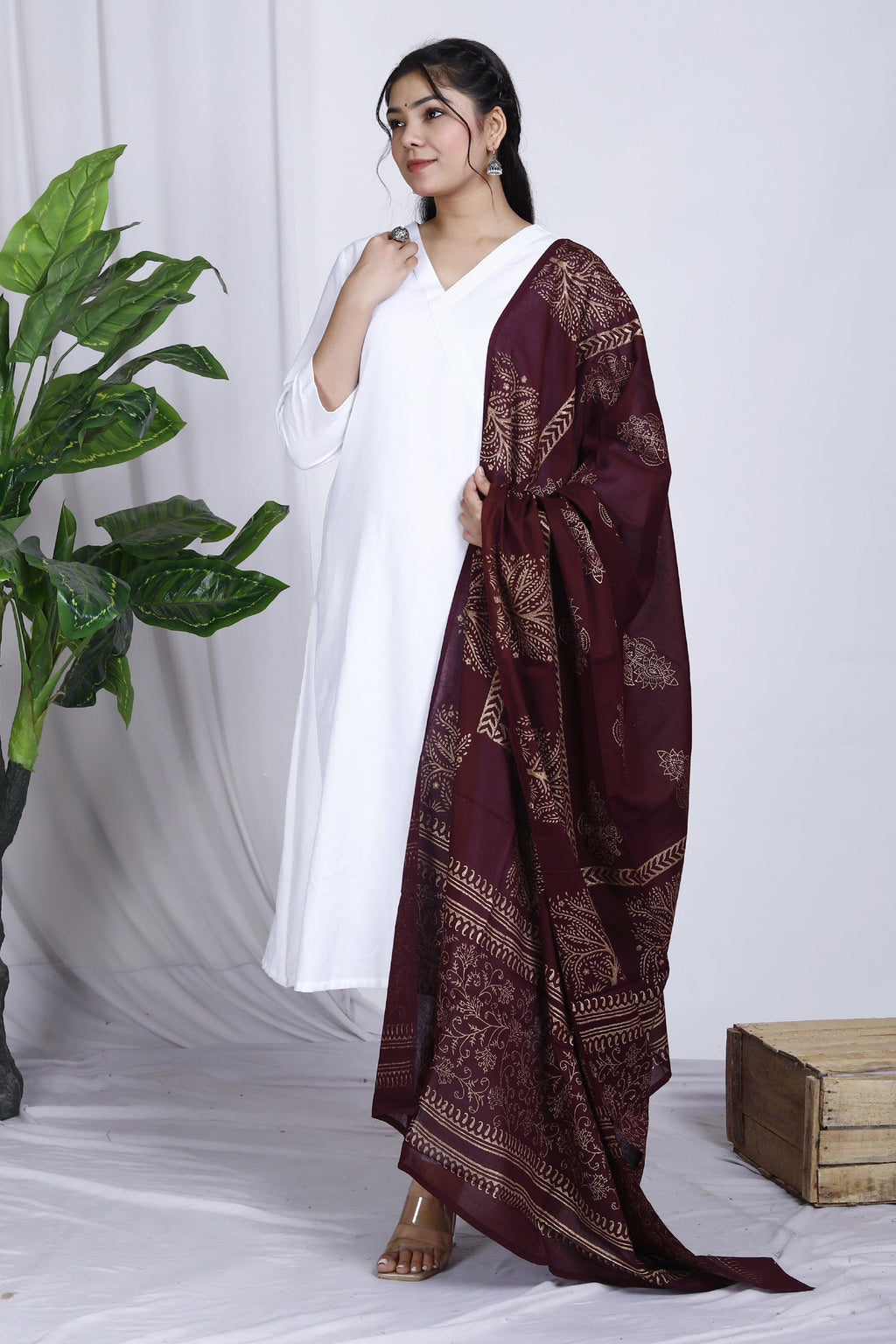 Magenta Hand Block Printed Cotton Dupatta Bada Boota