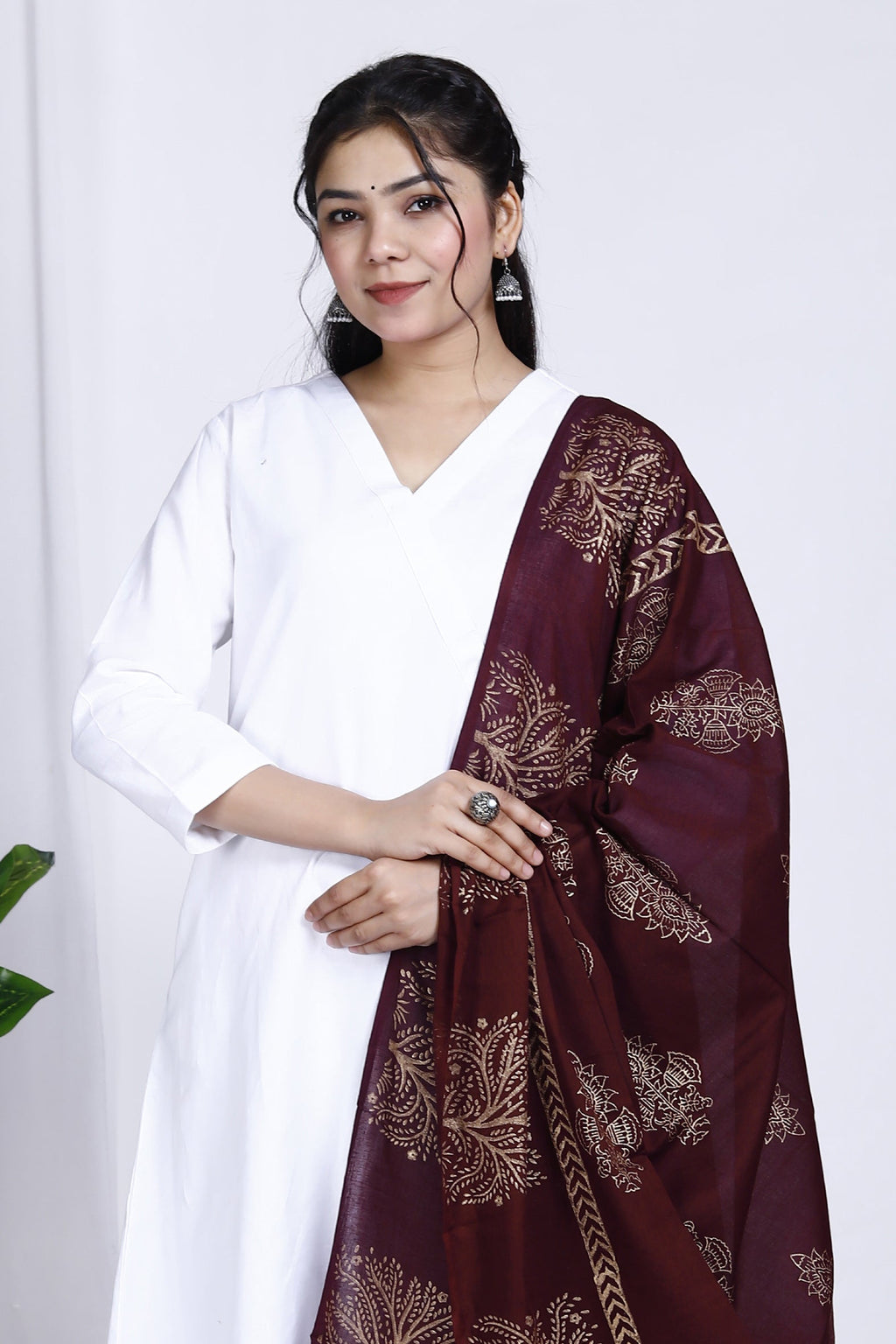 Magenta Hand Block Printed Cotton Dupatta Bada Boota