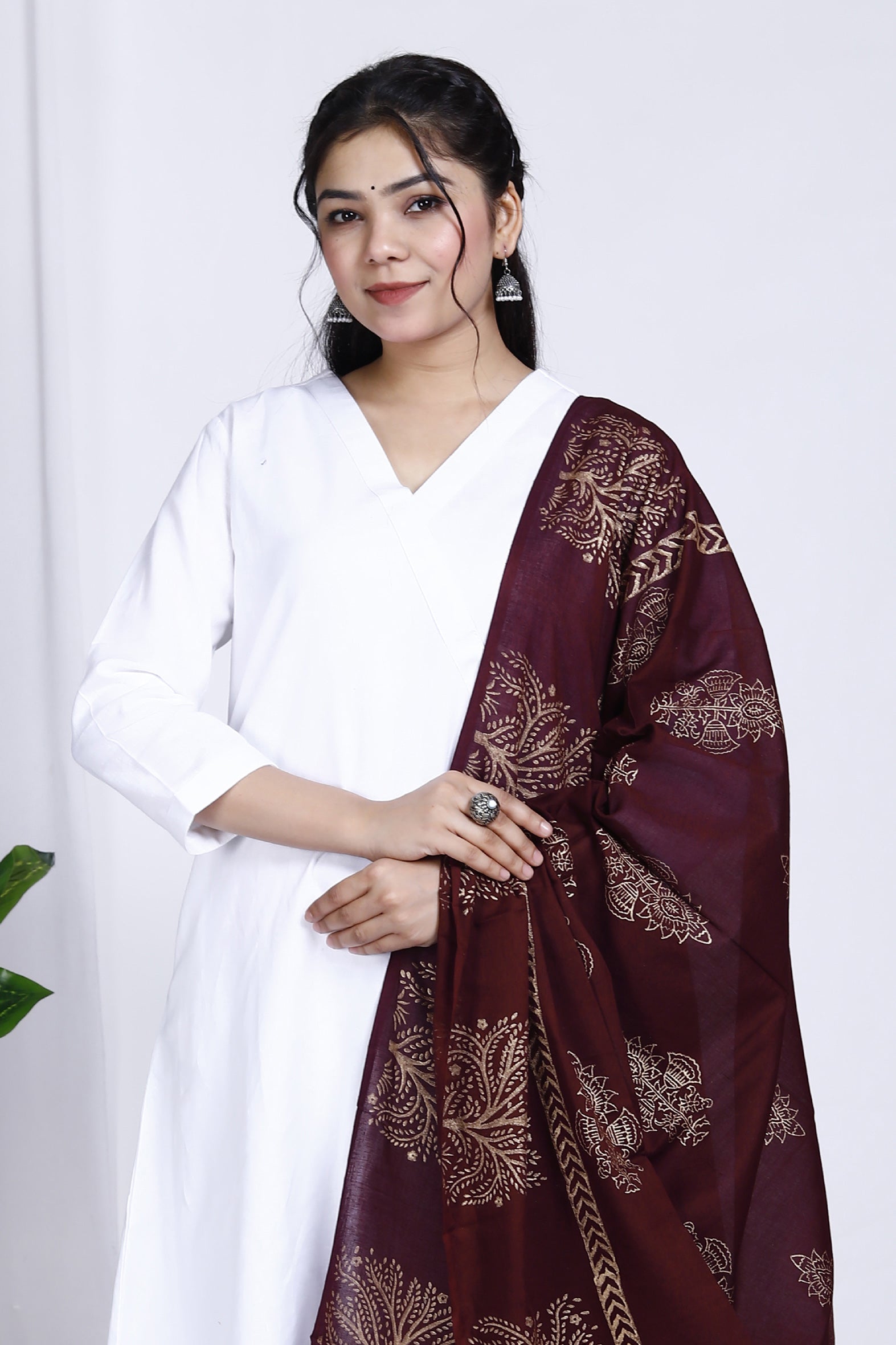 Magenta Hand Block Printed Cotton Dupatta Bada Boota