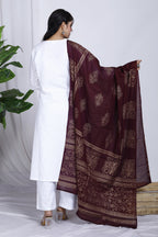 Magenta Hand Block Printed Cotton Dupatta Bada Boota