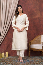 White Embellished Chanderi Kurta Pant Set Bada Boota
