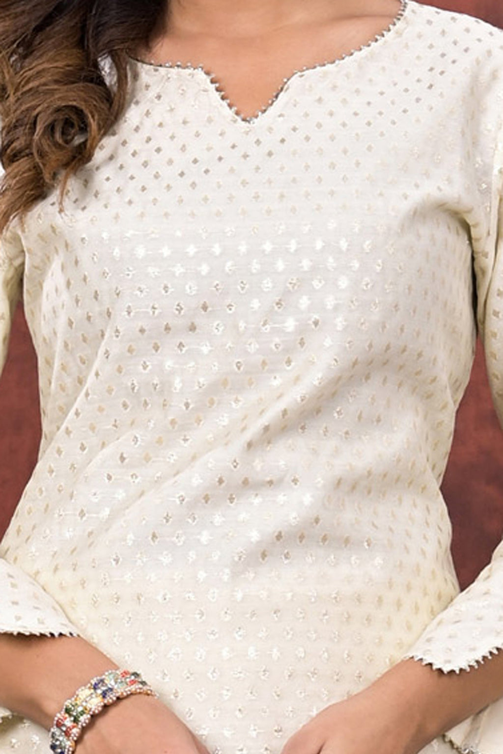 White Embellished Chanderi Kurta Pant Set Bada Boota