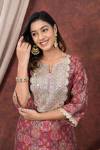 Red Digital Printed Modal Chanderi Partywear Kurta Pant Set Bada Boota