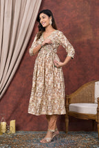 Cream Mustard Printed Modal Chanderi Partywear Angrakha Kurta Pant Set Bada Boota