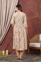 Cream Mustard Printed Modal Chanderi Partywear Angrakha Kurta Pant Set Bada Boota